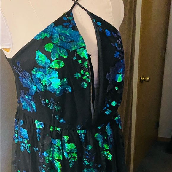 Floor length southern fried chics formal gown size Xl peacock blue green - Picture 4 of 11